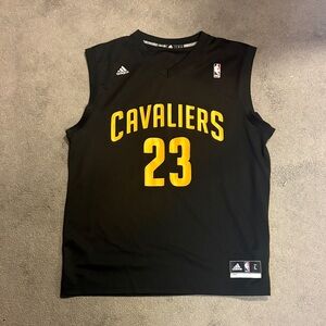 Cleveland Cavaliers, LeBron James, black and gold Adidas Jersey size L
